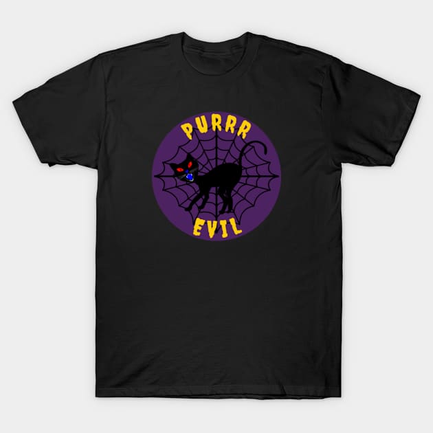 Purrr Evil Spooky Black Cat Halloween T-Shirt by MayaMay